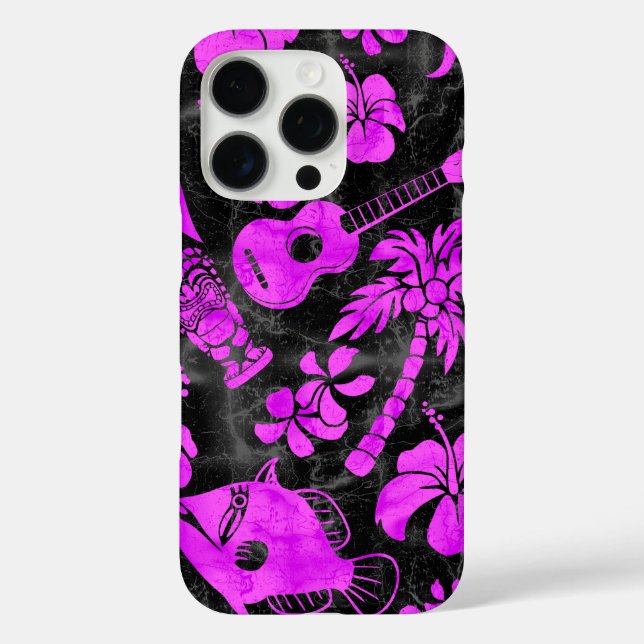 Funda iPhone 16 Pro Makapuu Beach Hawaiian Batik Magenta Black (Reverso )