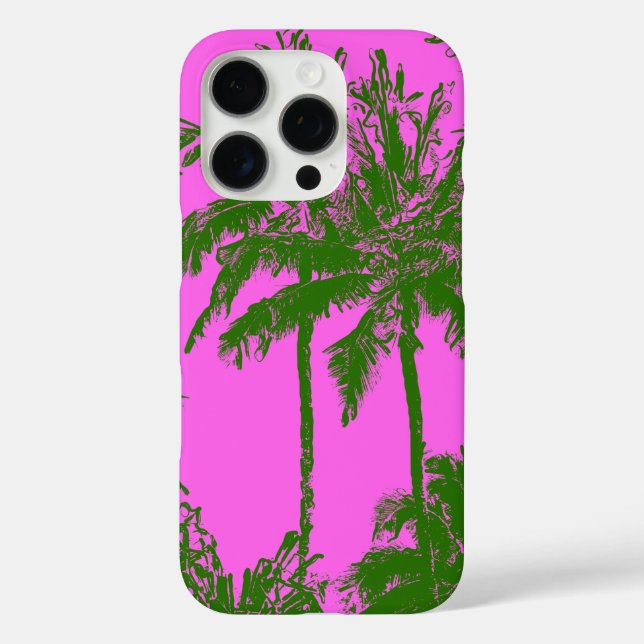 Funda iPhone 16 Pro Makena Beach Hawaiian Sketchy Palms Magenta (Reverso )