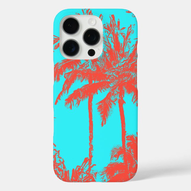 Funda iPhone 16 Pro Makena Beach Hawaiian Sketchy Palms Turquoise (Reverso )