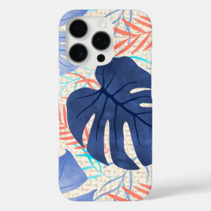 Funda iPhone 16 Pro Maleah Monstera Tropical Hawaiana acuarela - Azul