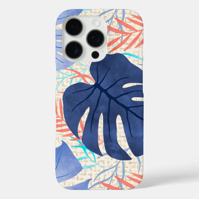 Funda iPhone 16 Pro Maleah Monstera Tropical Hawaiana acuarela - Azul (Reverso )