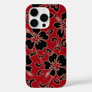 Funda iPhone 16 Pro Malia Hibiscus Hawai Floral Rojo y Negro