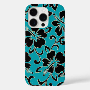 Funda iPhone 16 Pro Malia Hibiscus Hawai Floral Verde azulado y negro
