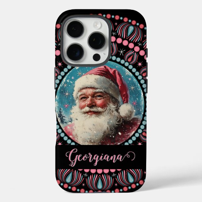 Funda iPhone 16 Pro Mandala floral Retro Santa Pinkmas personalizada (Reverso )