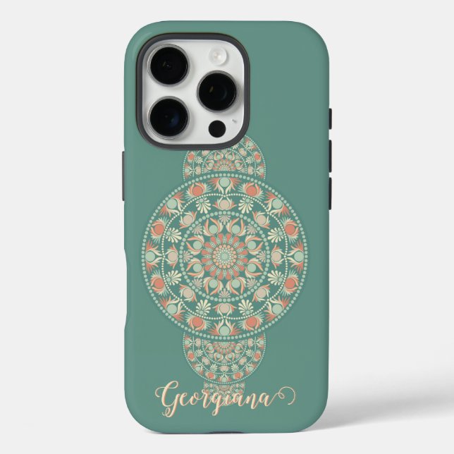 Funda iPhone 16 Pro Mandala ornamental personalizada de sabios y arena (Reverso )