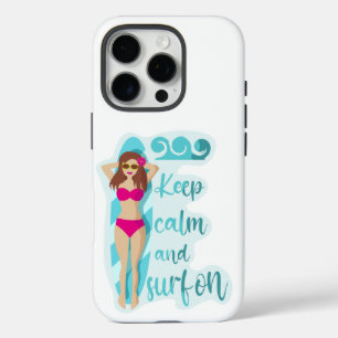 Funda iPhone 16 Pro Mantén la calma y surfea en tarjeta de chica moren