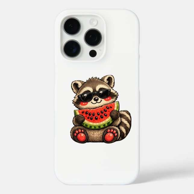 Funda iPhone 16 Pro Mapache Lindo con Sandía (Reverso )
