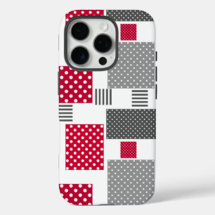 Funda iPhone 16 Pro Maqueteo de puntos de polka roja gris sobre fondo