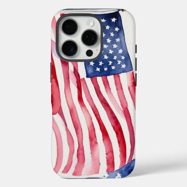 Funda iPhone 16 Pro Marca de acuarela de Estados Unidos (Reverso )