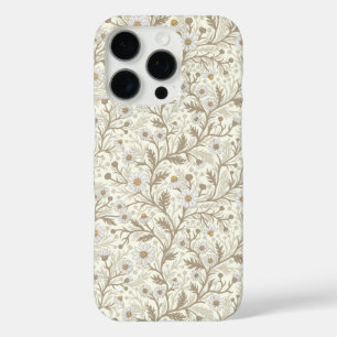 Funda iPhone 16 Pro Margaritas en blanco y marrón sobre blanco apagado
