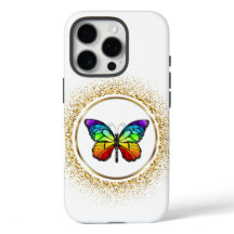 Mariposa Arcoíris en un Círculo Dorado