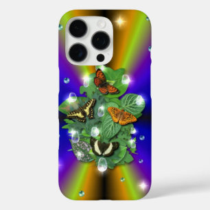 Funda iPhone 16 Pro Mariposa en arcoiris amarillo púrpura