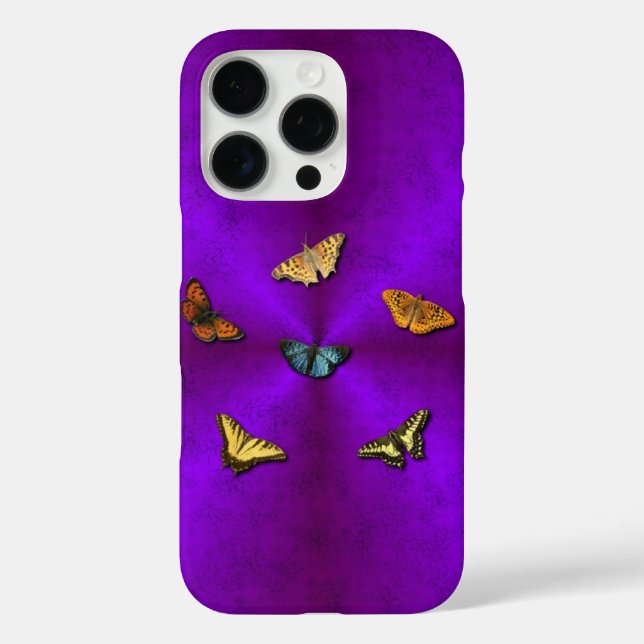 Funda iPhone 16 Pro Mariposa en arcoiris rosado morado (Reverso )