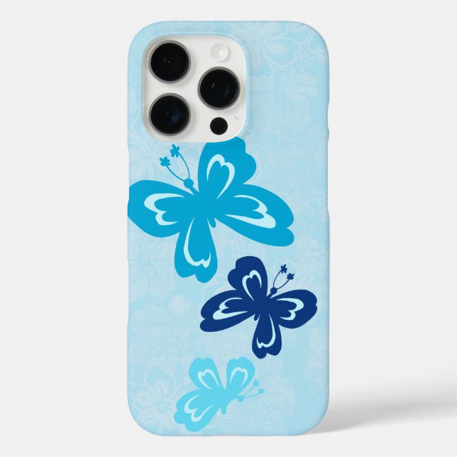 Funda iPhone 16 Pro Mariposa Honolua y Hibiscus Turquoise Hawai (Reverso )