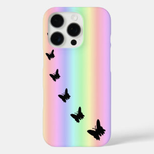 Funda iPhone 16 Pro Mariposa negra en el arcoiris pastel