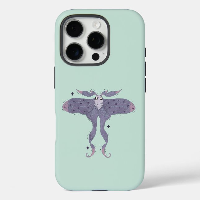Funda iPhone 16 Pro Mariposa nocturna morada caprichosa con destellos  (Reverso )