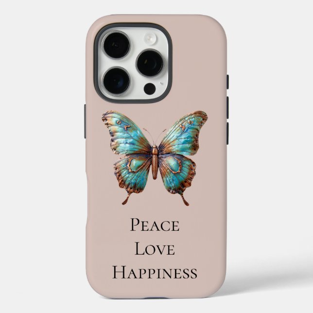 Funda iPhone 16 Pro Mariposas azul turquesa crema (Reverso )