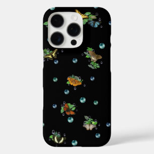 Funda iPhone 16 Pro Mariposas con gotas de lluvia y perlas en hojas