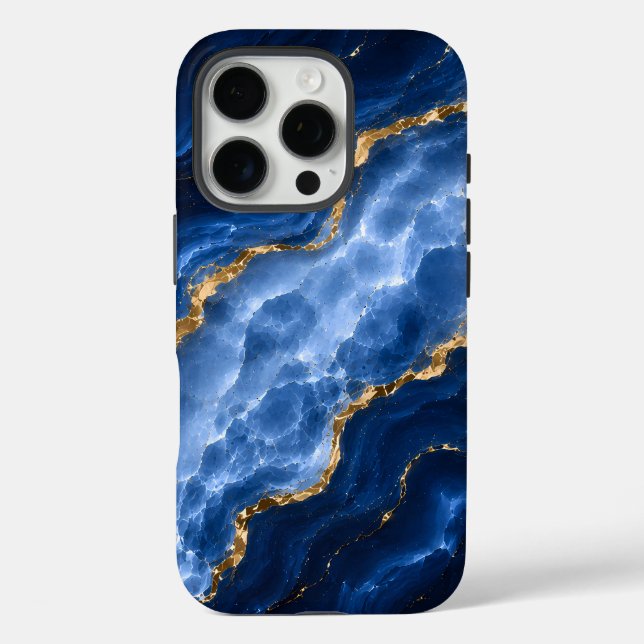 Funda iPhone 16 Pro Mármol Ágata Zafiro de Lujo (Reverso )