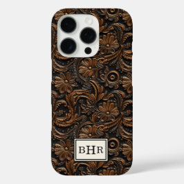 Funda iPhone 16 Pro Marrón Antiguo Cuero Monogramado con Herramientas