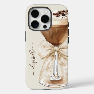 Funda iPhone 16 Pro Martini de Espresso Elegante con Monograma