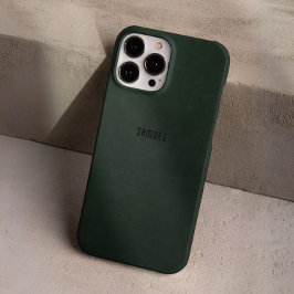 Funda iPhone 16 Pro Masculina de nombre personalizado verde oscuro ele