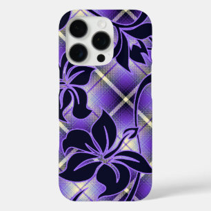 Funda iPhone 16 Pro Mauna Loa Hawaiian Hibiscus Plaid Purple