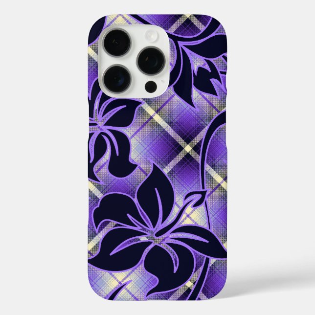 Funda iPhone 16 Pro Mauna Loa Hawaiian Hibiscus Plaid Purple (Reverso )
