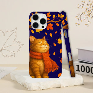 Funda iPhone 16 Pro Max Acogedor gato real azul otoñal