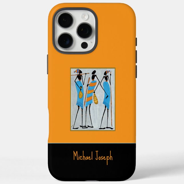 Funda iPhone 16 Pro Max Acuarela, arte africano, guerreros masái (Reverso)