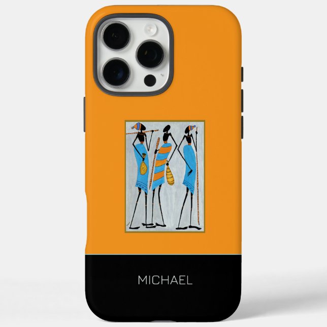 Funda iPhone 16 Pro Max Acuarela del Día del Padre, guerreros masái (Reverso)