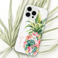 Acuarela tropical Pineapple floral con nombre