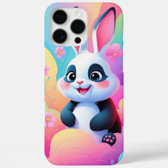 Funda iPhone 16 Pro Max Adorable conejo en nubes de arcoiris (Reverso )