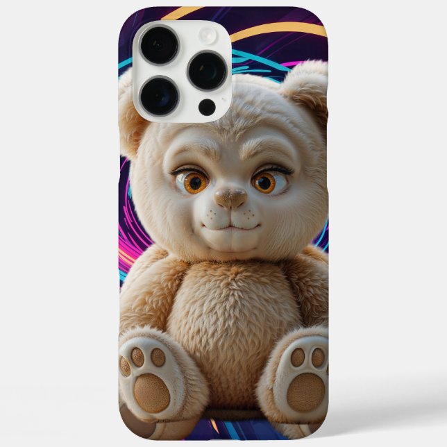 Funda iPhone 16 Pro Max Adorable Fluffy Teddy Bear Cubo Plush (Reverso )