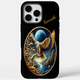 Funda iPhone 16 Pro Max Águila dorada por luna azul