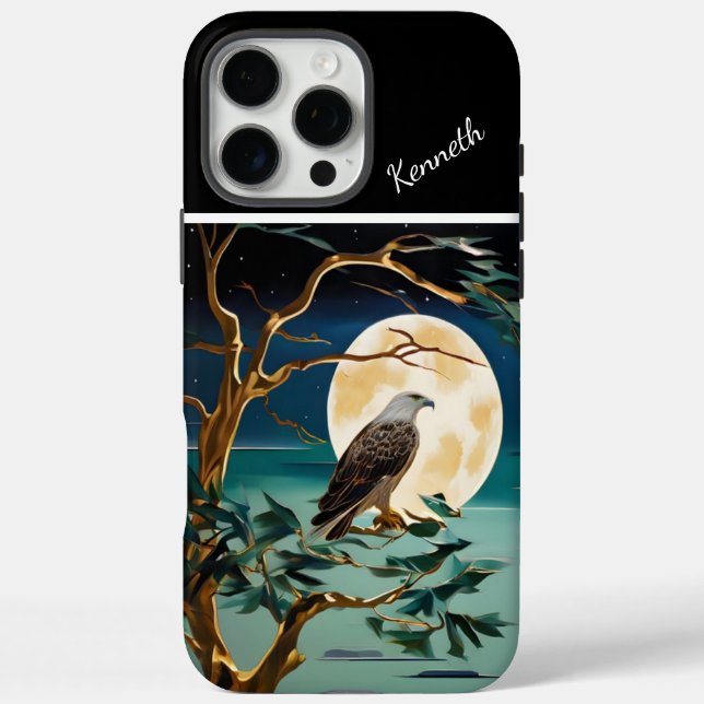 Funda iPhone 16 Pro Max Águila dorada por río Moonlit (Reverso)