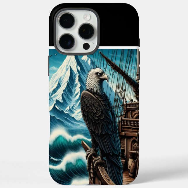 Funda iPhone 16 Pro Max Águila por encima del barco en el mar (Reverso)