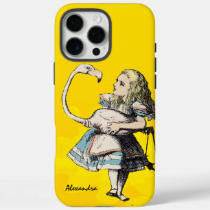 Funda iPhone 16 Pro Max Alicia en el país de las maravillas y un flamenco