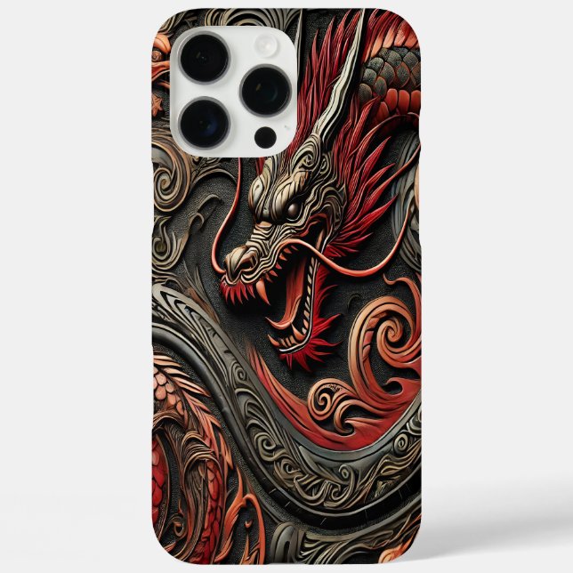 Funda iPhone 16 Pro Max Alivio del Dragón Rojo Mitológico (Reverso )