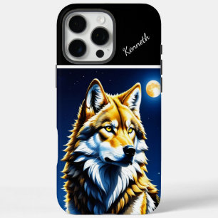 Funda iPhone 16 Pro Max Amanecer del lobo dorado y plateado