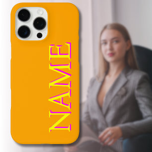Funda iPhone 16 Pro Max Amarillo 3D Magenta Nombre moderno Naranja de Gu
