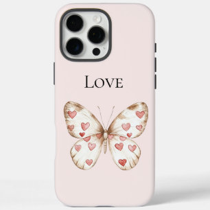 Funda iPhone 16 Pro Max Amor por mariposa en los corazones rojos rosados d