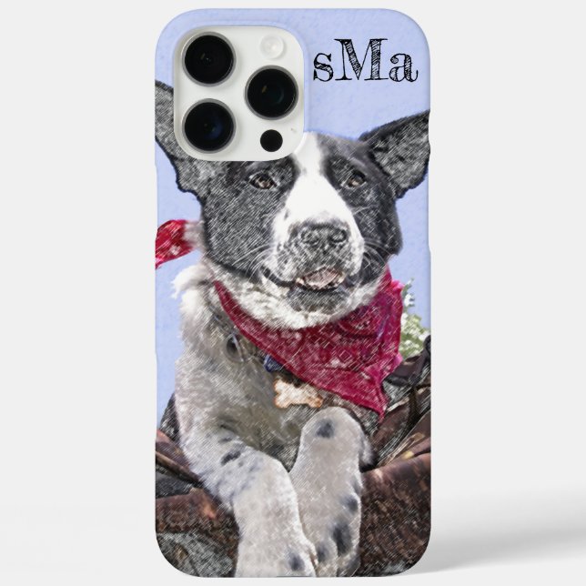 Funda iPhone 16 Pro Max Añadir un monograma de perro collie Heeler de bord (Reverso )