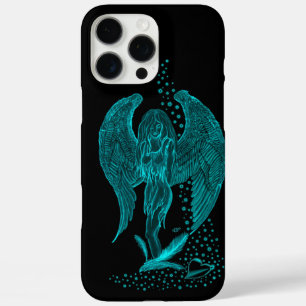 Funda iPhone 16 Pro Max Ángel perdido en el amor, negro y verde diseño