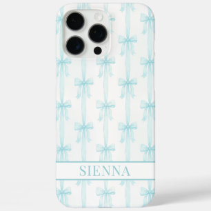 Funda iPhone 16 Pro Max Aqua Coquette Lazos Rayado Monogramado