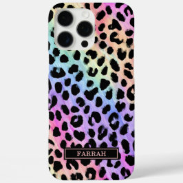 Funda iPhone 16 Pro Max Aqua Iridescent Leopard Print Monogrammed