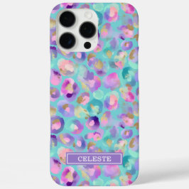 Funda iPhone 16 Pro Max Aqua Iridescent Leopard Print Monogrammed