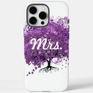 Funda iPhone 16 Pro Max Árbol de hoja de corazón púrpura Sra. Novia