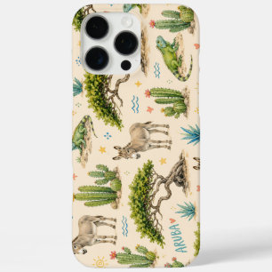 Funda iPhone 16 Pro Max árbol divi de Aruba, burro, iguana, cactus
