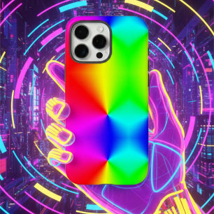 Funda iPhone 16 Pro Max Arcoíris Neón Retro-Futurista Glitch Azul Rosa